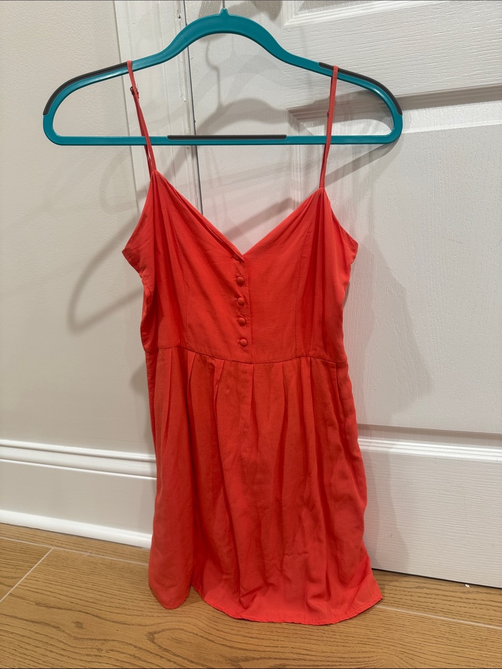 Coral Spaghetti Strap Button-Front Summer Dress
